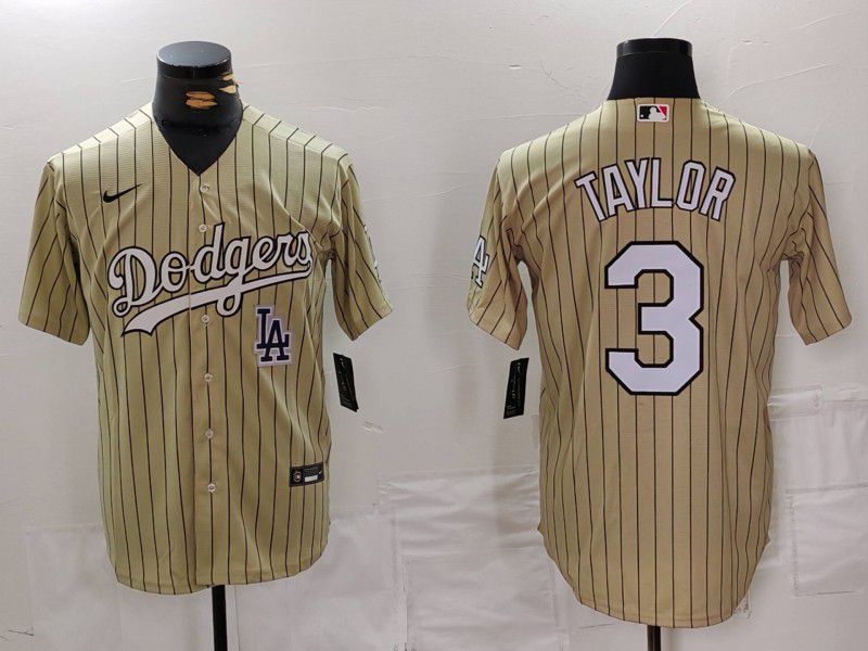 Men Los Angeles Dodgers #3 Taylor yellow Stripe Game 2024 Nike MLB Jersey style 5